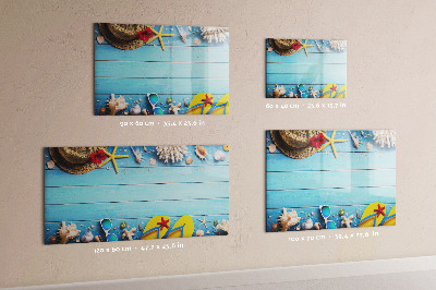 Decoratief glazen wandbord beschrijfbaar en magnetisch Zomerse herinneringen op een blauwe achtergrond