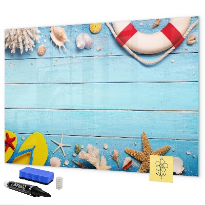 Memobord van glas met print inclusief neodymium magneten Zomerherinneringen aan zee