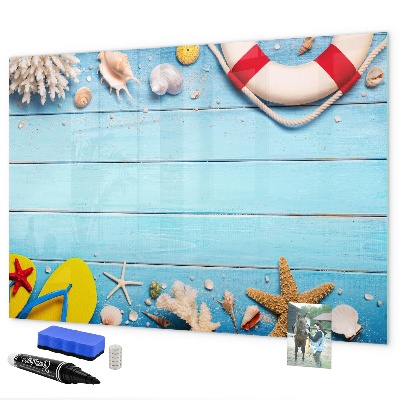 Memobord van glas met print inclusief neodymium magneten Zomerherinneringen aan zee