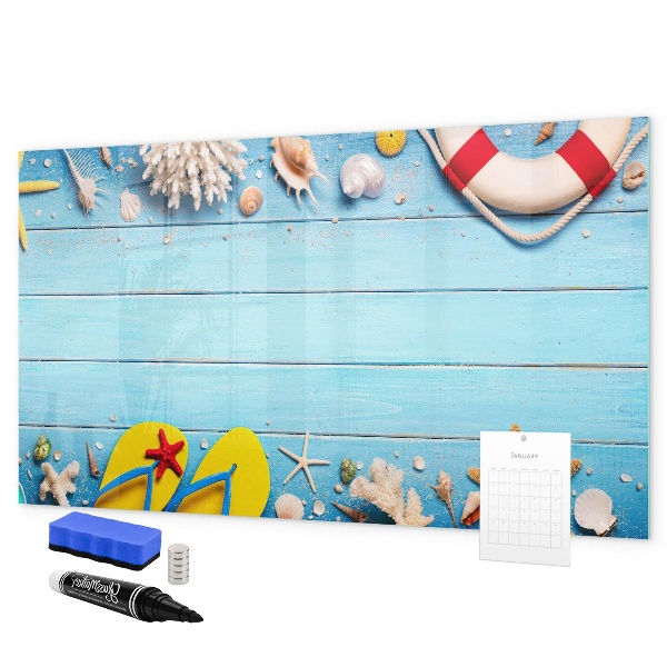 Memobord van glas met print inclusief neodymium magneten Zomerherinneringen aan zee