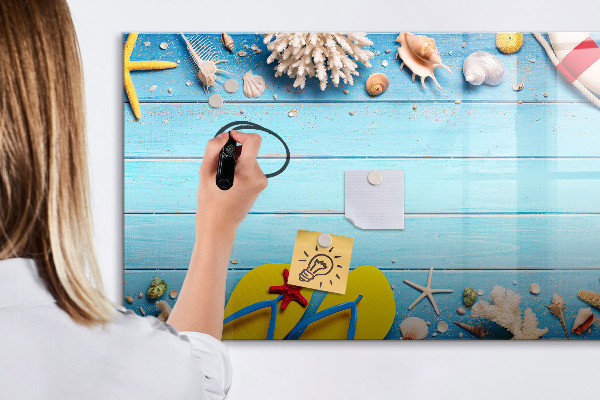 Memobord van glas met print inclusief neodymium magneten Zomerherinneringen aan zee