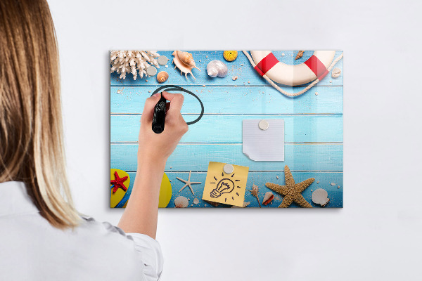 Memobord van glas met print inclusief neodymium magneten Zomerherinneringen aan zee