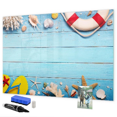 Memobord van glas met print inclusief neodymium magneten Zomerherinneringen aan zee