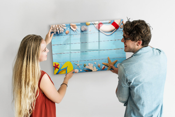 Memobord van glas met print inclusief neodymium magneten Zomerherinneringen aan zee