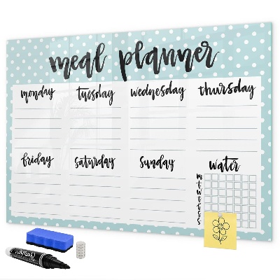 Memobord van glas met print inclusief neodymium magneten Maaltijdplanner voor de hele week