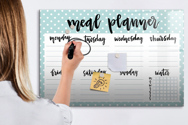 Memobord van glas met print inclusief neodymium magneten Maaltijdplanner voor de hele week
