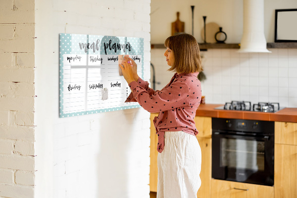 Memobord van glas met print inclusief neodymium magneten Maaltijdplanner voor de hele week