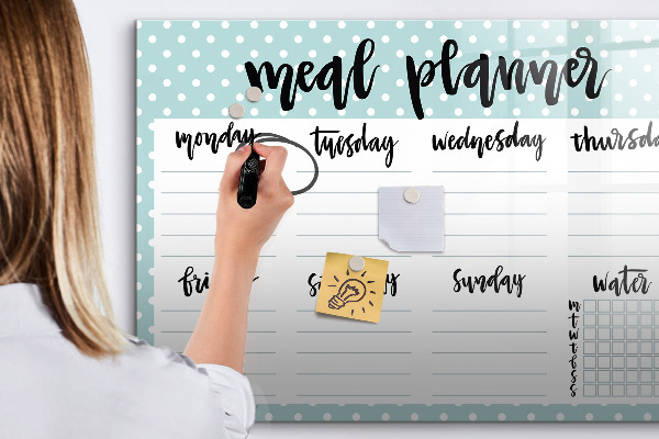 Memobord van glas met print inclusief neodymium magneten Maaltijdplanner voor de hele week