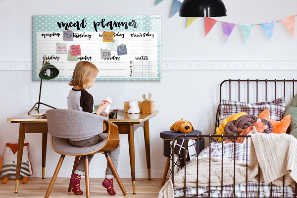Memobord van glas met print inclusief neodymium magneten Maaltijdplanner voor de hele week