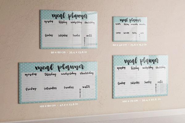 Memobord van glas met print inclusief neodymium magneten Maaltijdplanner voor de hele week