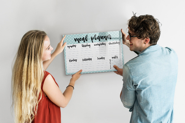 Memobord van glas met print inclusief neodymium magneten Maaltijdplanner voor de hele week