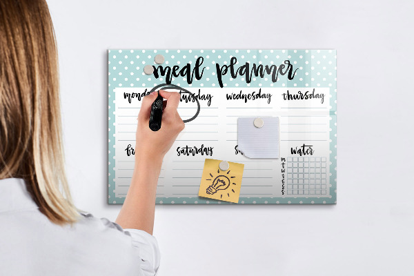 Memobord van glas met print inclusief neodymium magneten Maaltijdplanner voor de hele week