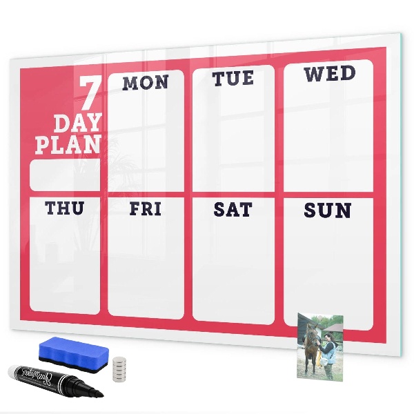 Memobord van glas met print inclusief neodymium magneten Weekplanning met ruimte voor foto's