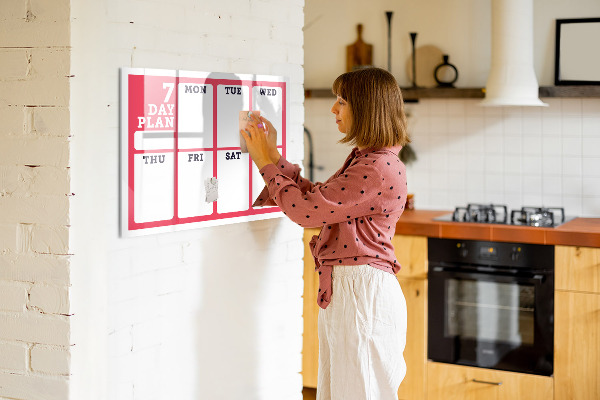 Memobord van glas met print inclusief neodymium magneten Weekplanning met ruimte voor foto's