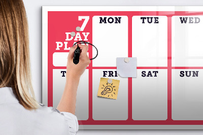 Memobord van glas met print inclusief neodymium magneten Weekplanning met ruimte voor foto's