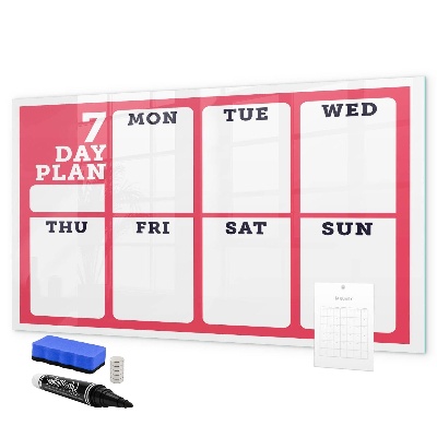 Memobord van glas met print inclusief neodymium magneten Weekplanning met ruimte voor foto's