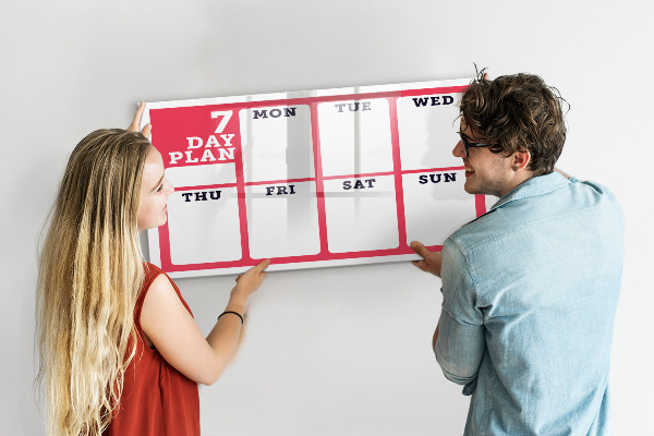 Memobord van glas met print inclusief neodymium magneten Weekplanning met ruimte voor foto's