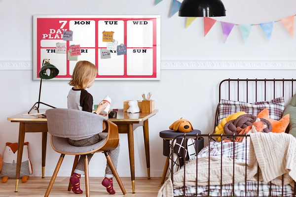 Memobord van glas met print inclusief neodymium magneten Weekplanning met ruimte voor foto's