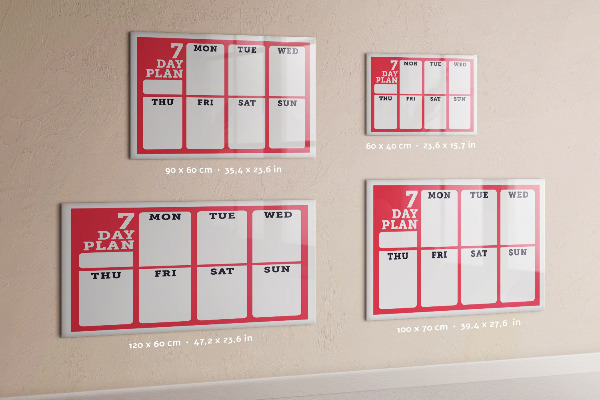 Memobord van glas met print inclusief neodymium magneten Weekplanning met ruimte voor foto's