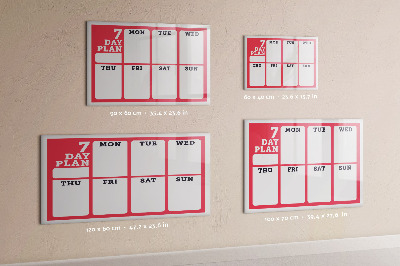 Memobord van glas met print inclusief neodymium magneten Weekplanning met ruimte voor foto's