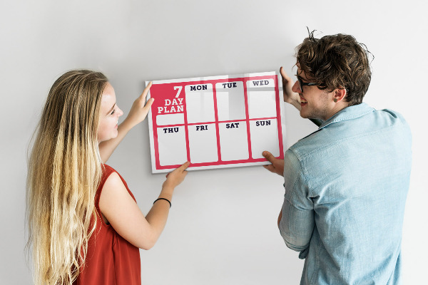Memobord van glas met print inclusief neodymium magneten Weekplanning met ruimte voor foto's