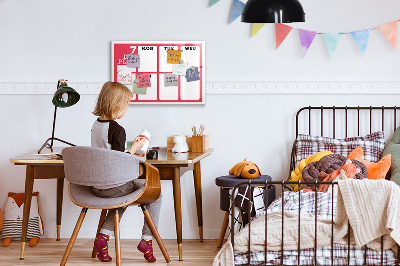 Memobord van glas met print inclusief neodymium magneten Weekplanning met ruimte voor foto's
