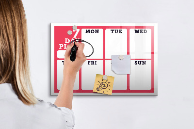 Memobord van glas met print inclusief neodymium magneten Weekplanning met ruimte voor foto's
