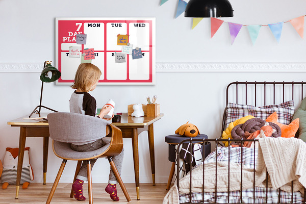 Memobord van glas met print inclusief neodymium magneten Weekplanning met ruimte voor foto's