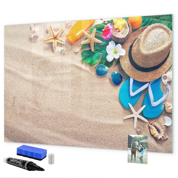 Memobord van glas met print inclusief neodymium magneten Zomerherinneringen aan het strand
