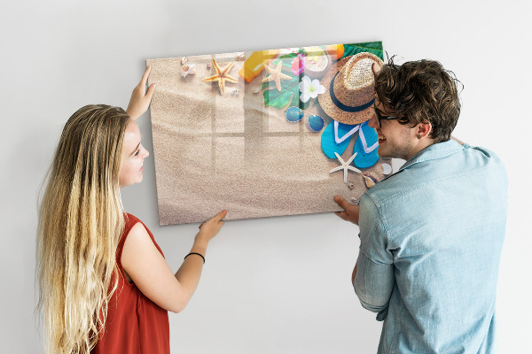 Memobord van glas met print inclusief neodymium magneten Zomerherinneringen aan het strand