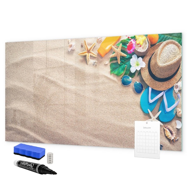 Memobord van glas met print inclusief neodymium magneten Zomerherinneringen aan het strand