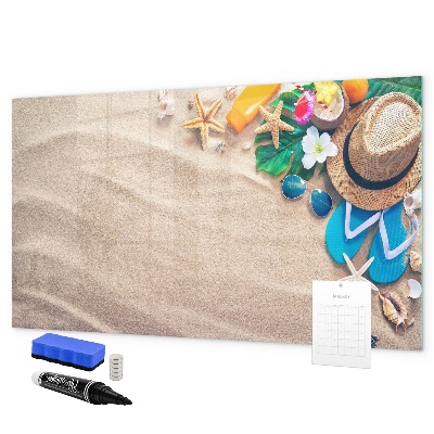 Memobord van glas met print inclusief neodymium magneten Zomerherinneringen aan het strand