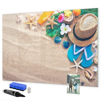 Memobord van glas met print inclusief neodymium magneten Zomerherinneringen aan het strand