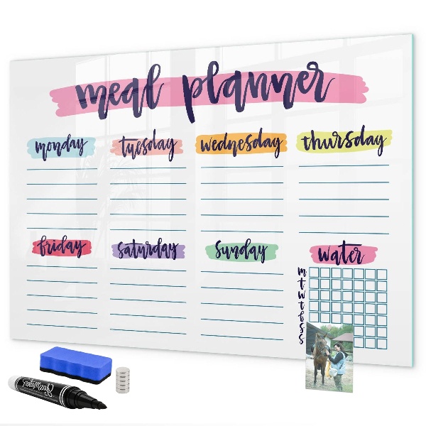 Memobord van glas met print inclusief neodymium magneten Dagelijkse maaltijdplanner