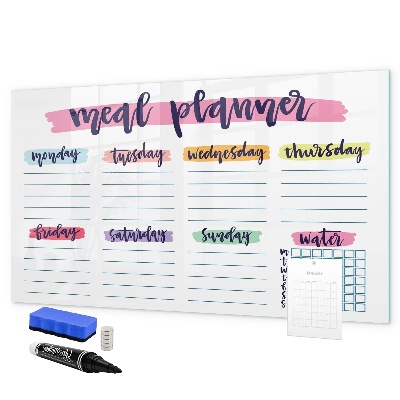 Memobord van glas met print inclusief neodymium magneten Dagelijkse maaltijdplanner
