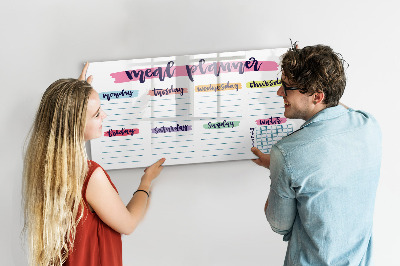 Memobord van glas met print inclusief neodymium magneten Dagelijkse maaltijdplanner