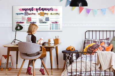 Memobord van glas met print inclusief neodymium magneten Dagelijkse maaltijdplanner