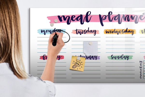 Memobord van glas met print inclusief neodymium magneten Dagelijkse maaltijdplanner