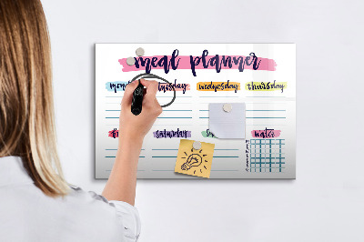 Memobord van glas met print inclusief neodymium magneten Dagelijkse maaltijdplanner