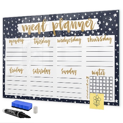 Memobord van glas met print inclusief neodymium magneten Maaltijdplanner voor elke week