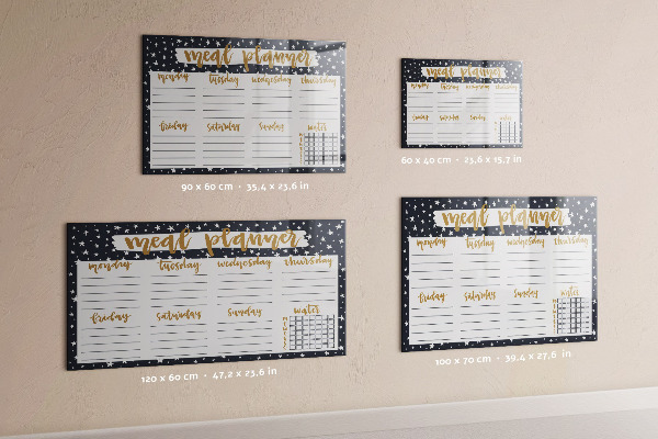 Memobord van glas met print inclusief neodymium magneten Maaltijdplanner voor elke week