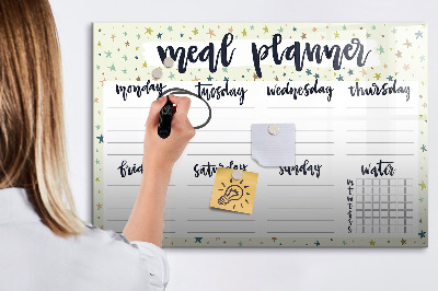 Decoratief glazen wandbord beschrijfbaar en magnetisch Maaltijdplanner voor elke week