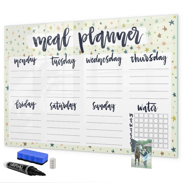 Decoratief glazen wandbord beschrijfbaar en magnetisch Maaltijdplanner voor elke week