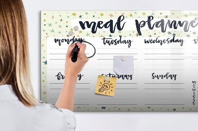 Decoratief glazen wandbord beschrijfbaar en magnetisch Maaltijdplanner voor elke week