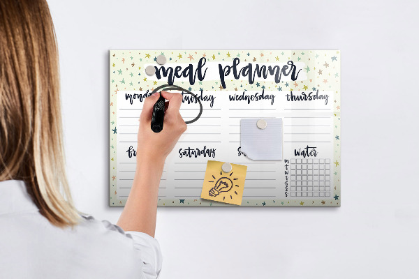 Decoratief glazen wandbord beschrijfbaar en magnetisch Maaltijdplanner voor elke week