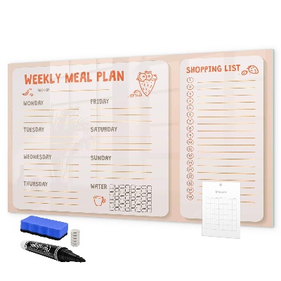 Decoratief glazen wandbord beschrijfbaar en magnetisch Maaltijdplan voor elke week
