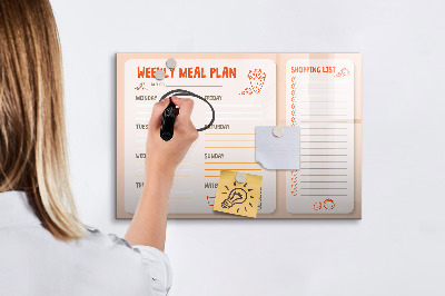 Decoratief glazen wandbord beschrijfbaar en magnetisch Maaltijdplan voor elke week