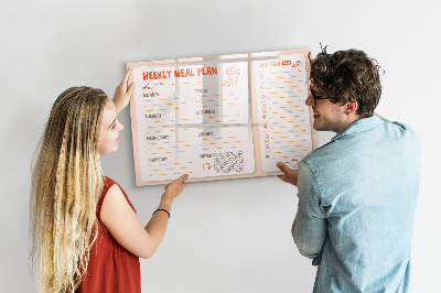 Decoratief glazen wandbord beschrijfbaar en magnetisch Maaltijdplan voor elke week