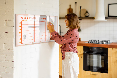 Decoratief glazen wandbord beschrijfbaar en magnetisch Dieetplan voor de hele week