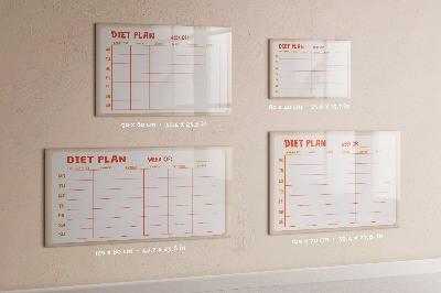 Decoratief glazen wandbord beschrijfbaar en magnetisch Dieetplan voor de hele week